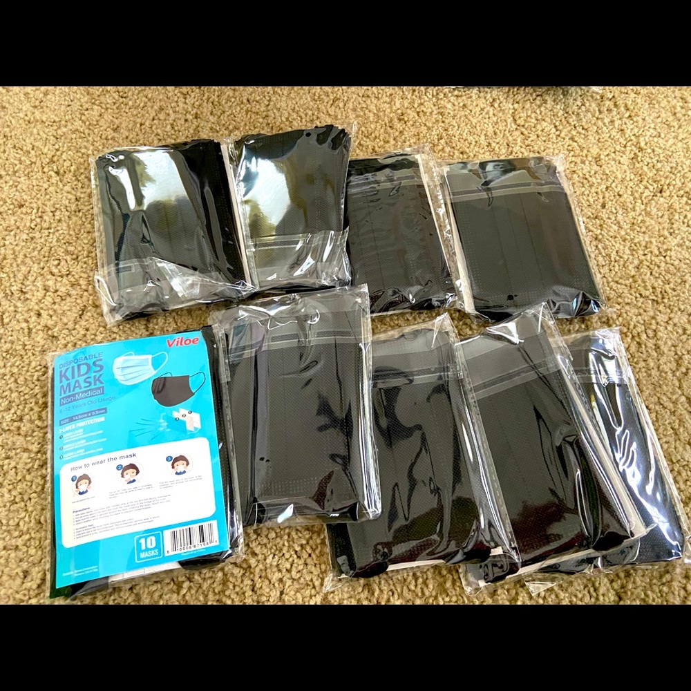Lot of 9 packs of KIDS masks, 90 total